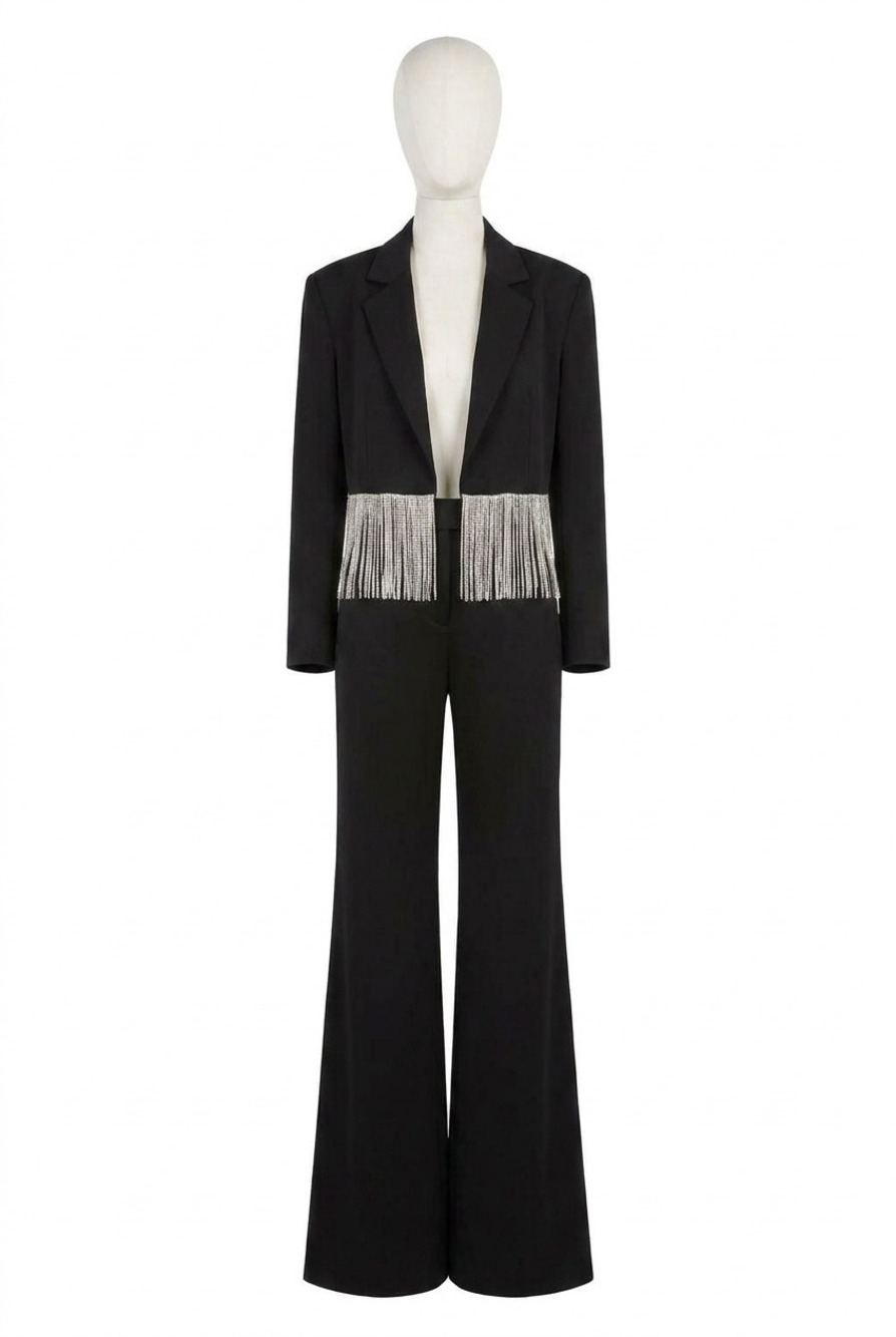 NEW ALICE + OLIVIA shan crystal fringe blazer in black